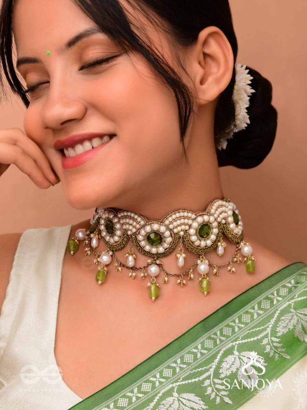 Pradavya - The Goddess Glamour - Stones, Beads And Pearls Hand Embroidered Neckpiece