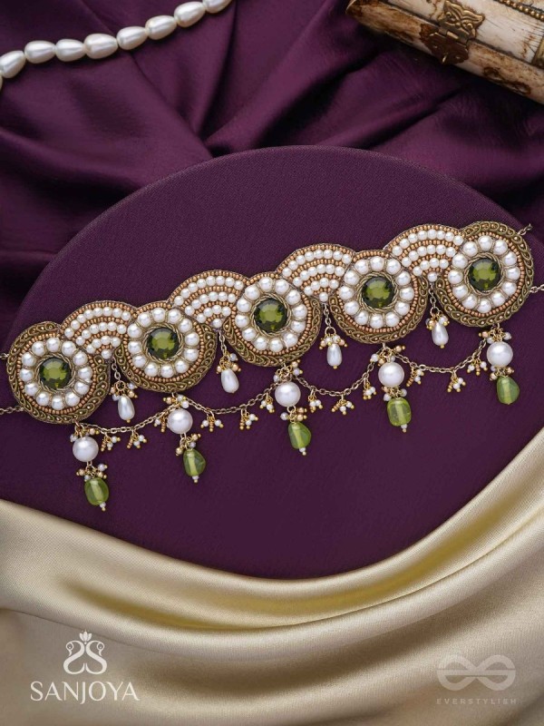 Pradavya - The Goddess Glamour - Stones, Beads And Pearls Hand Embroidered Neckpiece