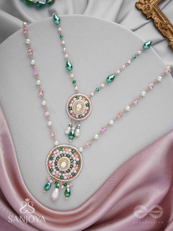 Madana - Season Of Spring - Beads, Glass Drops, Polki And Kundan Finished Hand Embroidered Neckpiece