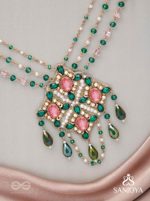 Grismapushpi - Blossoming In Summer - Stone, Beads, Pearls And Glass Drops Hand Embroidered Neckpiece