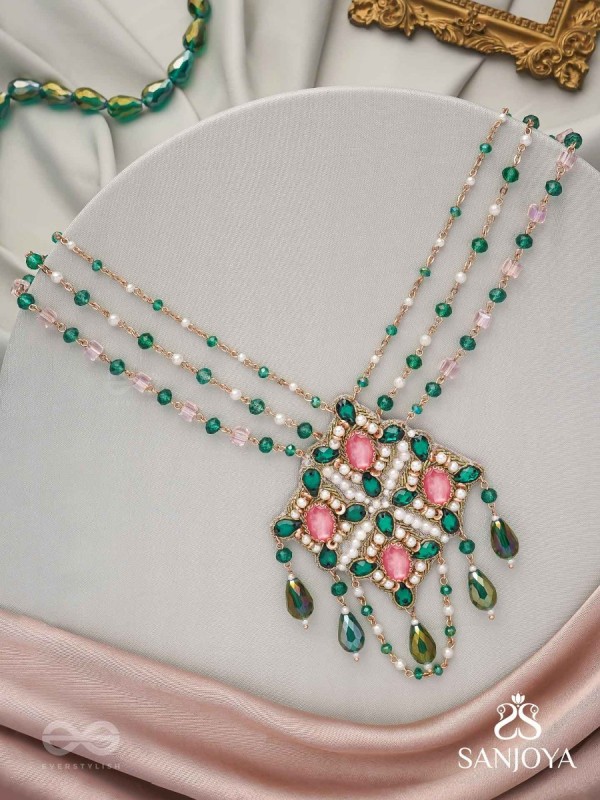 Grismapushpi - Blossoming In Summer - Stone, Beads, Pearls And Glass Drops Hand Embroidered Neckpiece