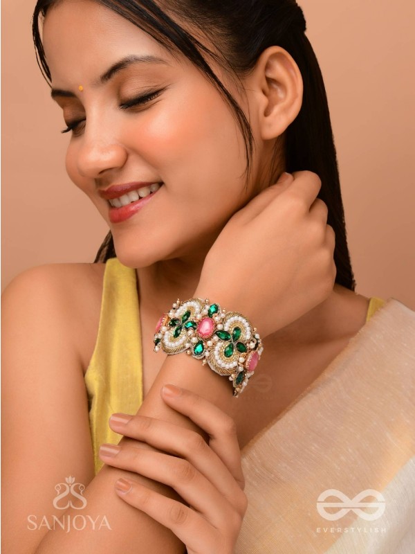 Savitra - The Spring Flowers - Stones And Beads Hand Embroidered Bangle 