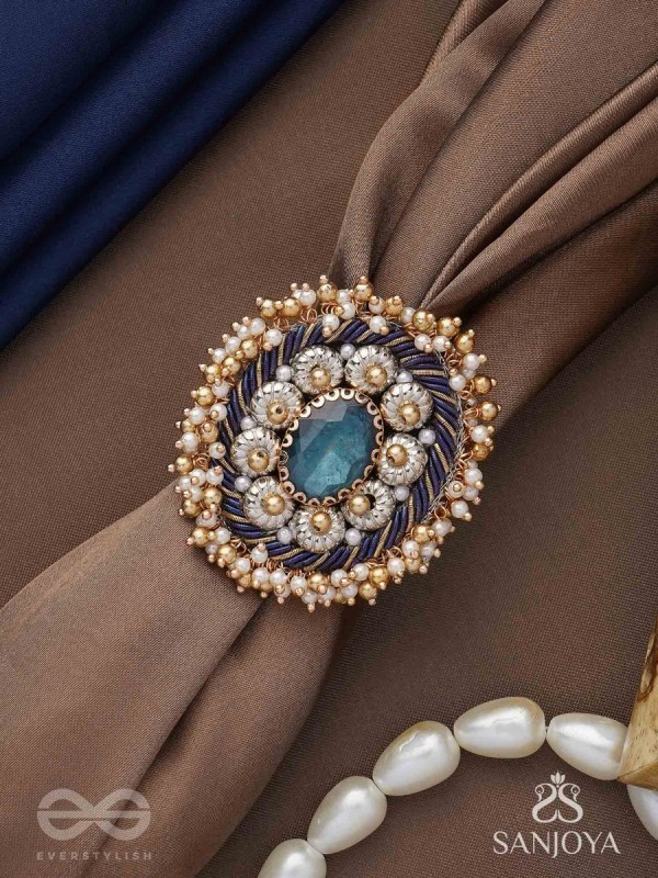 Rajiva - Deep Sea Dream - Stone And Beads Hand Embroidered Ring