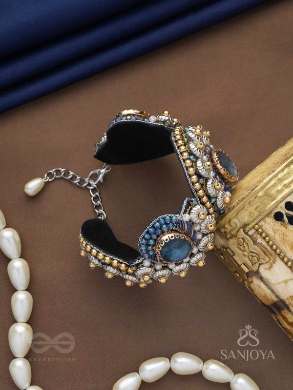 Aadhvara - The Celestial Skies - Stone And Beads Hand Embroidered Cuff Bracelet