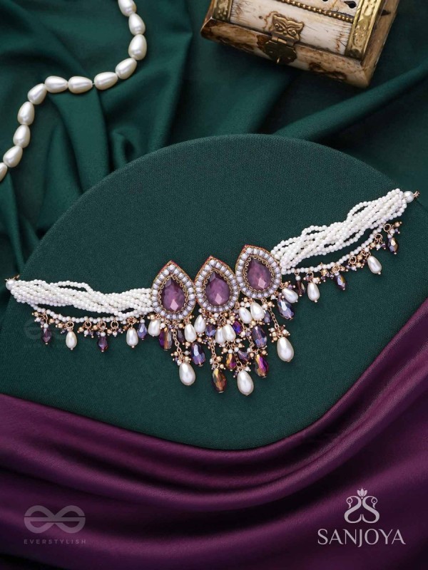 Syamatva - The Sparkling Night - Stone, Beads And Pearls Hand Embroidered Neckpiece