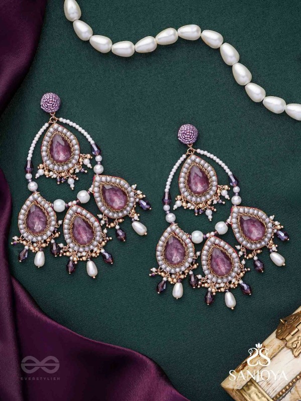 Viruda - Blushing Majesty - Stone And Beads Hand Embroidered Earrings