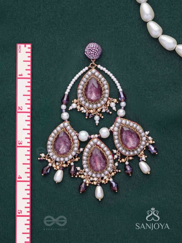 Viruda - Blushing Majesty - Stone And Beads Hand Embroidered Earrings