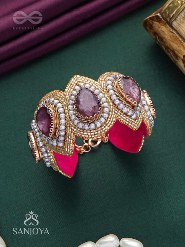 Pratijna - The Glowing Glamour - Stone, Beads And Cutdana Hand Embroidered Cuff Bracelet