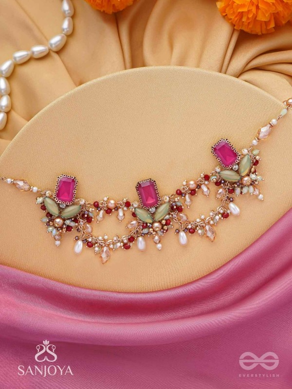 Asita - The Regal Orchid - Stones, Beads And Pearls Hand Embroidered Neckpiece