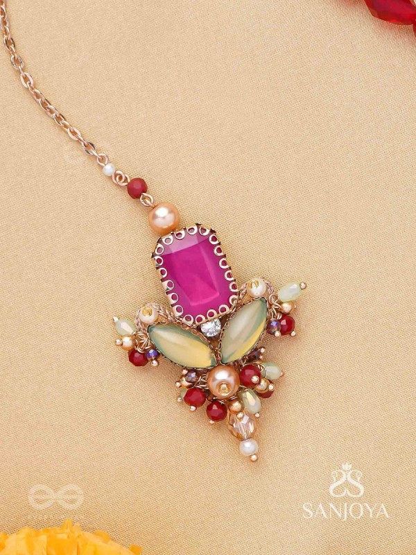 Madhudyana - Garden Of Spring - Stone And Beads Hand Embroidered Maangtika