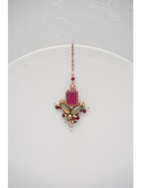 Madhudyana - Garden Of Spring - Stone And Beads Hand Embroidered Maangtika