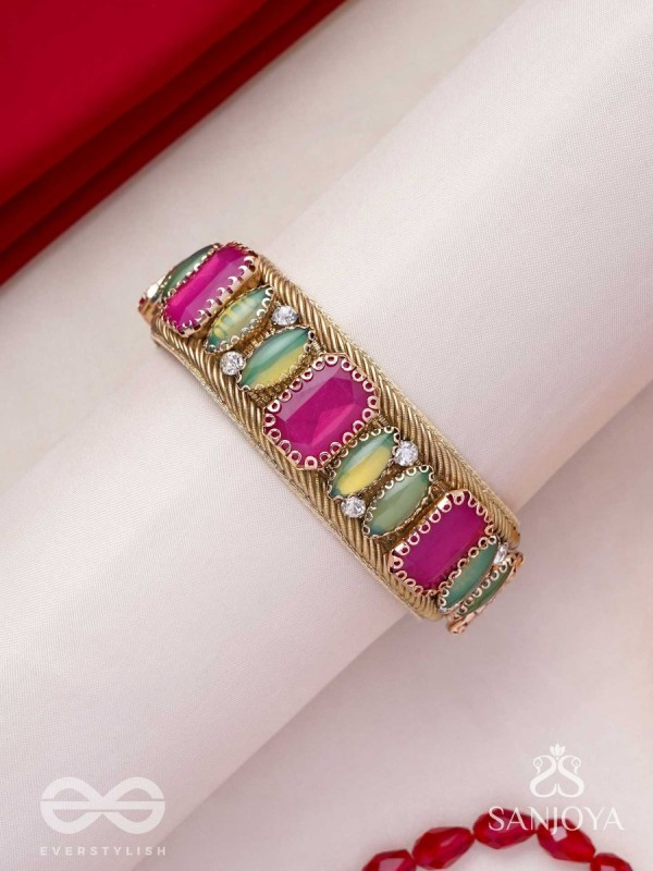 Satapattri - The Rosy Ferns - Stone Hand Embroidered Cuff Bracelet