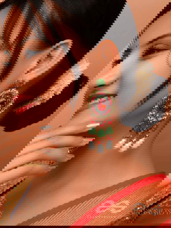 Aklishta - The Scarlet Splendor - Stone, Cutdana And Beads Hand Embroidered Earrings