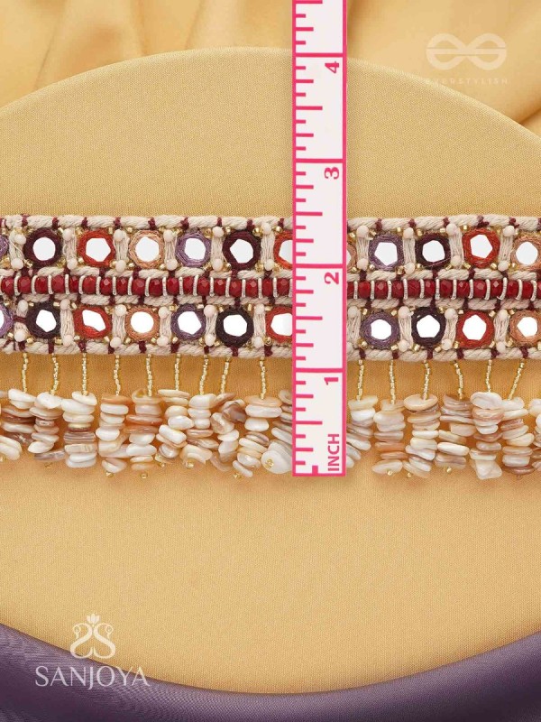 Revata - Hues Of Ocean - Mirror And Resham Hand Embroidered Neckpiece