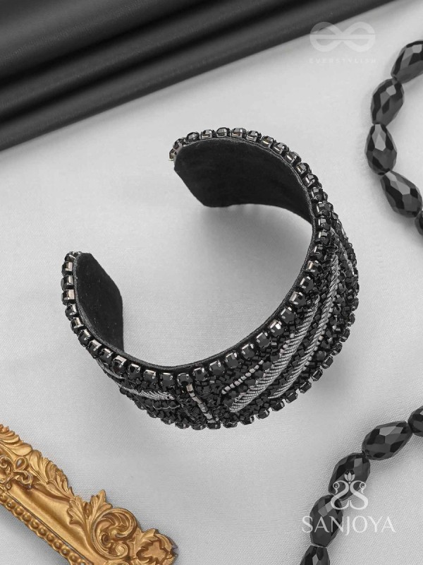 Nisithah - The Midnight's Magic - Beads And Cutdana Hand Embroidered Cuff Bracelet