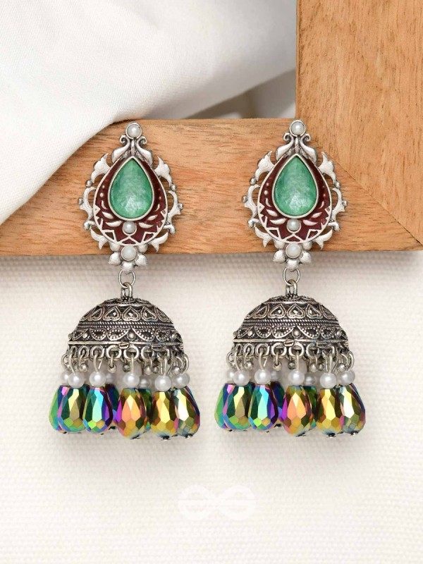 The Daytime Blitz - Statement Embellished And Enamelled Oxidised Jhumka Earrings
