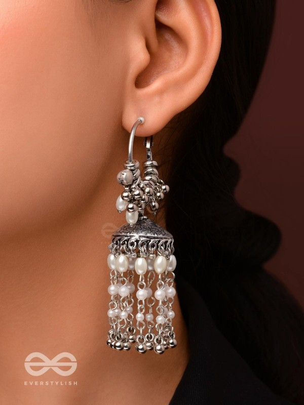 The Frost Blooms - Statement Oxidised Jhumka Earrings