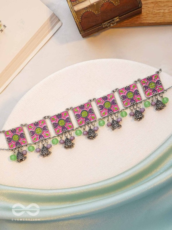 The Orchid Hues - Enamelled Oxidised Neckpiece