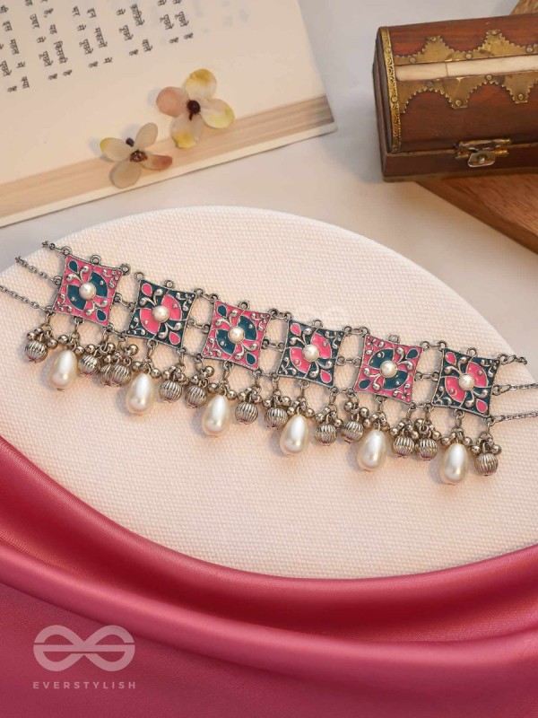 Blushing Blue Haze - Enamelled Oxidised Neckpiece