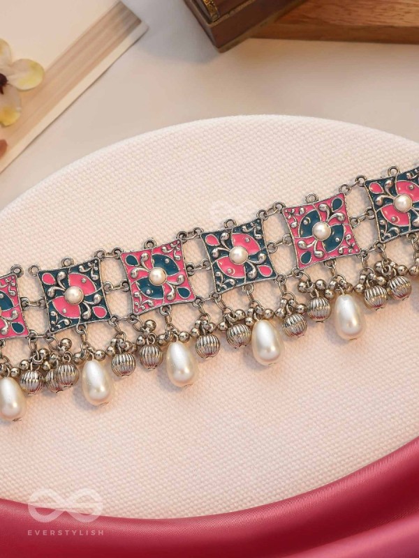 Blushing Blue Haze - Enamelled Oxidised Neckpiece