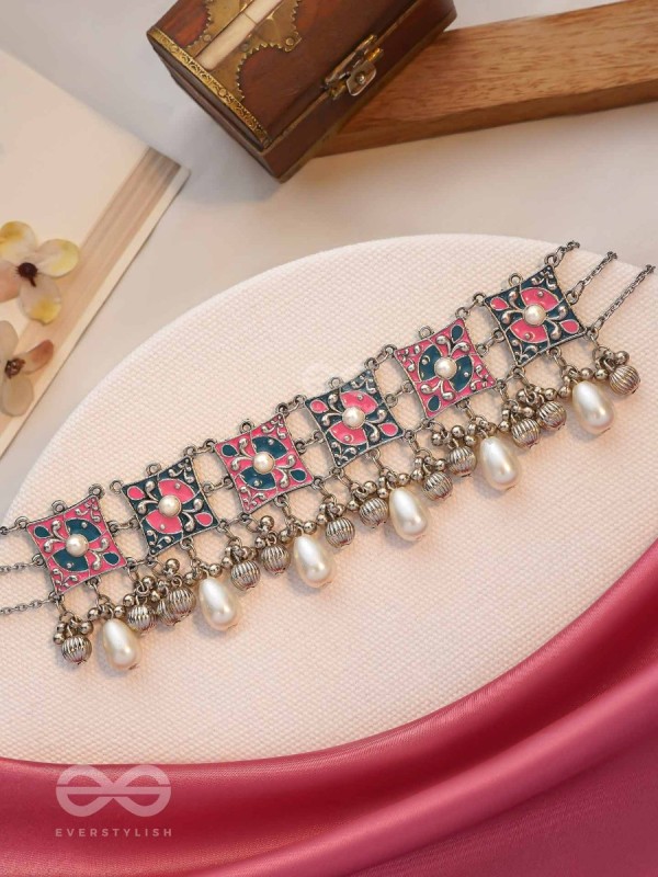 Blushing Blue Haze - Enamelled Oxidised Neckpiece