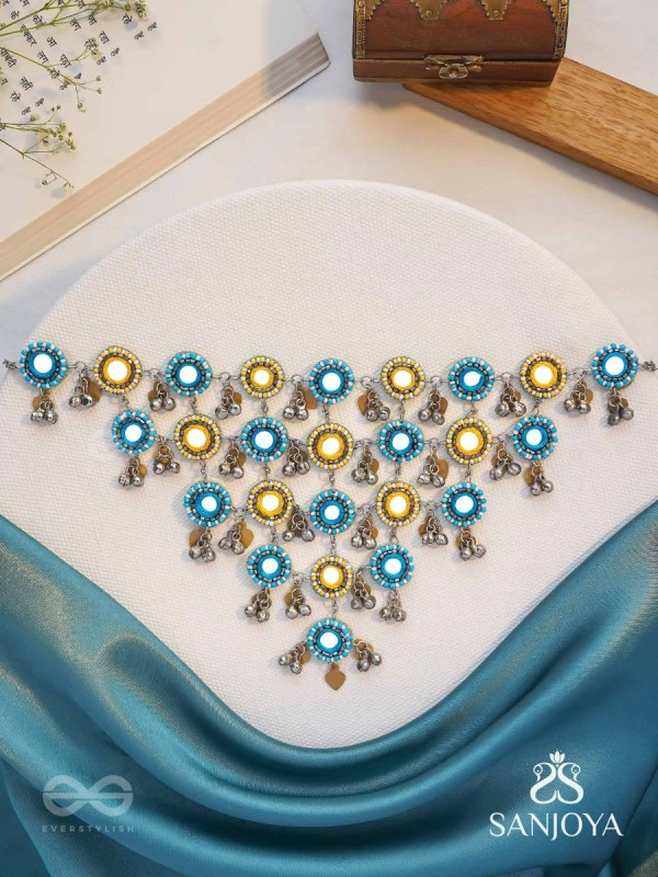 Parigha - The Cloud Line - Beads And Mirror Hand Embroidered Oxidised Neckpiece