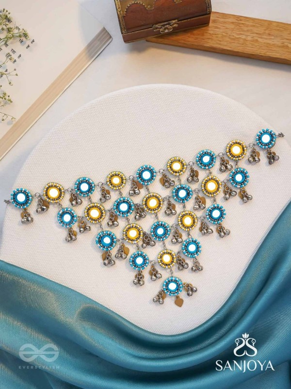 Parigha - The Cloud Line - Beads And Mirror Hand Embroidered Oxidised Neckpiece