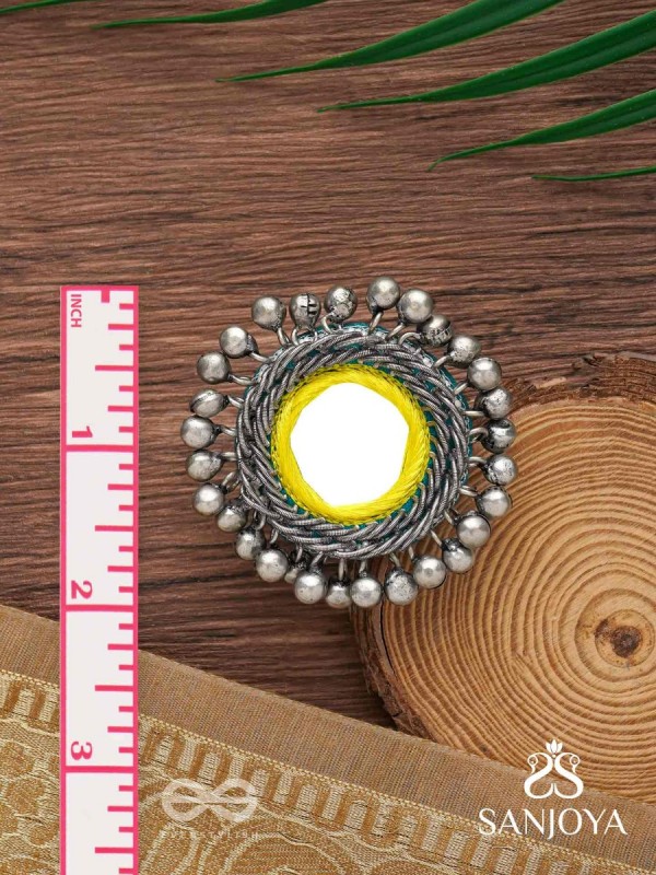 Patangah - Music Of Sunshine - Mirror, Resham And Beads Hand Embroidered Oxidised Ring