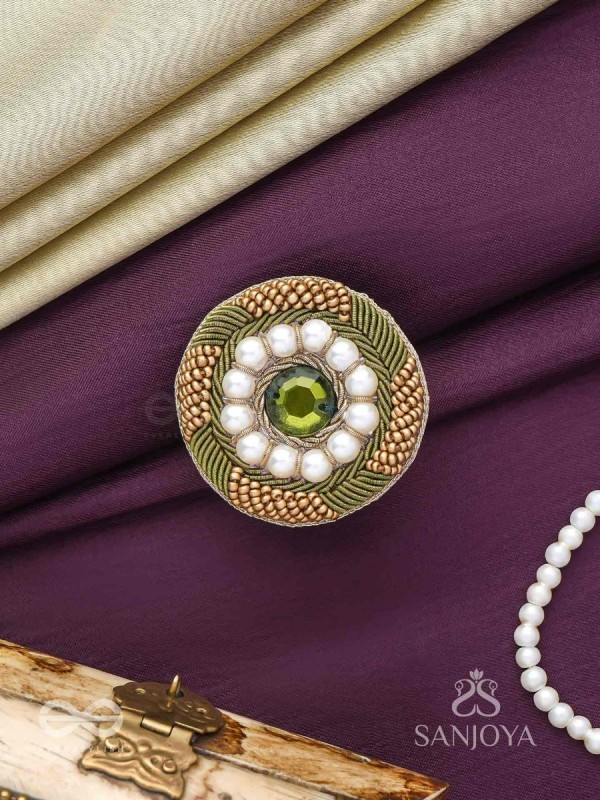 Aranyaja - Born In Forest - Beads And Stone Hand Embroidered Ring (Adjustable)