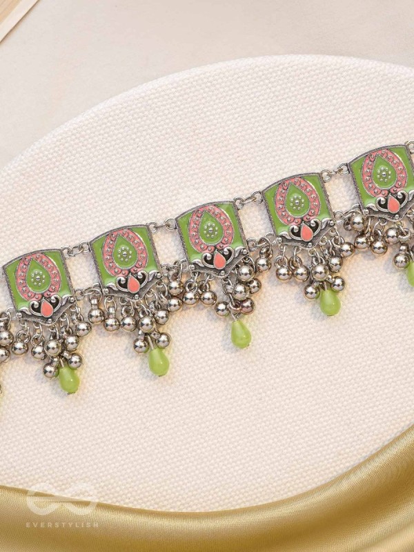 The Olive Chimes - Enamelled Oxidised Choker Neckpiece