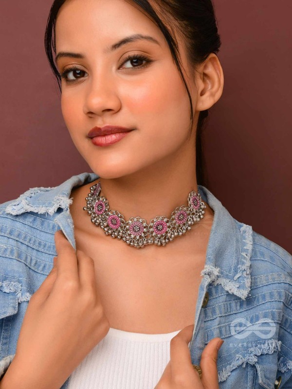 Rustic Blossoms - Enamelled Oxidised Neckpiece