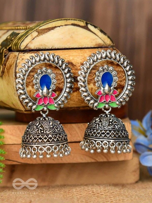 Lotus Dreamscape - Oxidised Jhumka Earrings