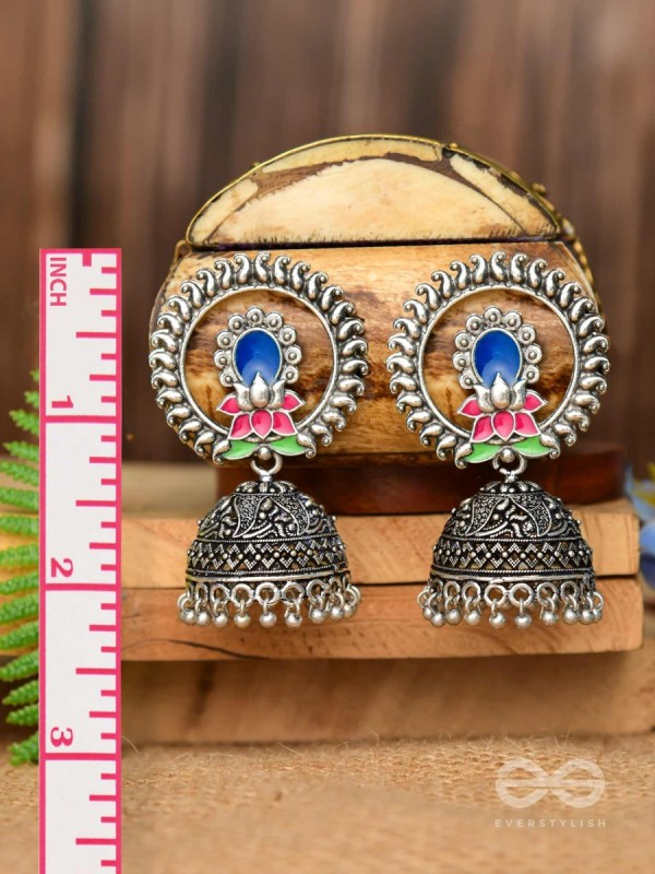 Lotus Dreamscape - Oxidised Jhumka Earrings
