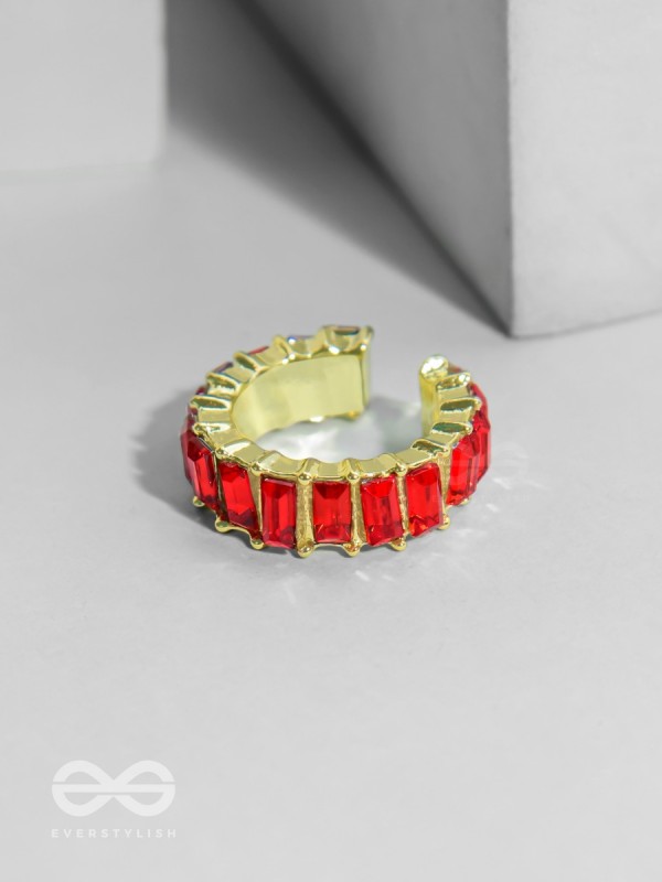 Sparkling Halo - Golden Embellished Ring (Red)