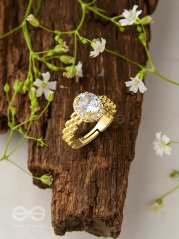 The Radiant Rhinestone - Golden Cubic Zirconia Ring 