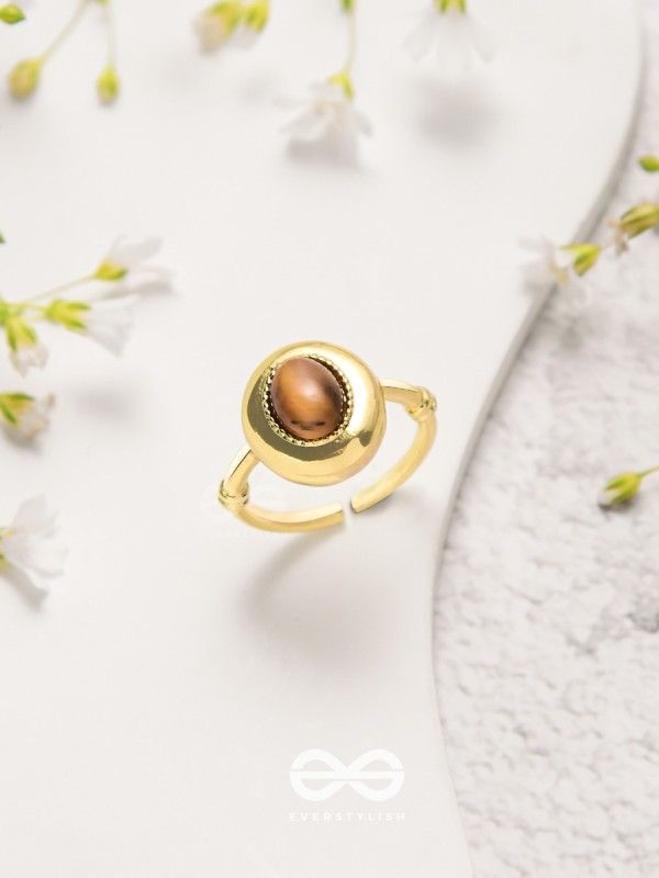 Gilded Latte Elegance - Golden Beaded Ring 