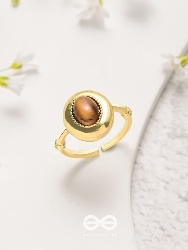 Gilded Latte Elegance - Golden Beaded Ring 