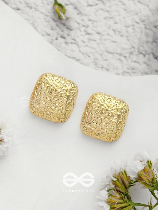 The Mosaic Squares - Golden Stud Earrings