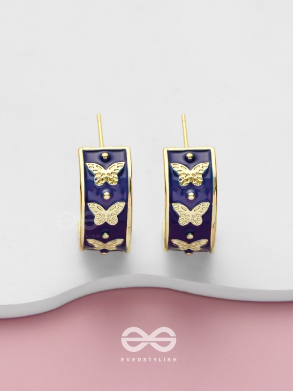 Butterfly Ballet - Golden Enamelled Earrings