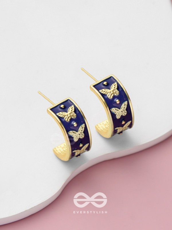 Butterfly Ballet - Golden Enamelled Earrings