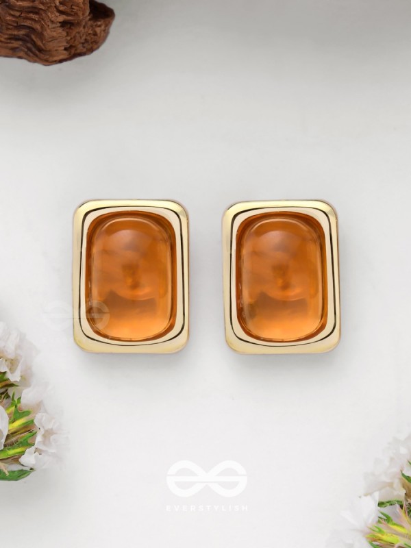 Sunlit Amber - Golden Stud Earrings 
