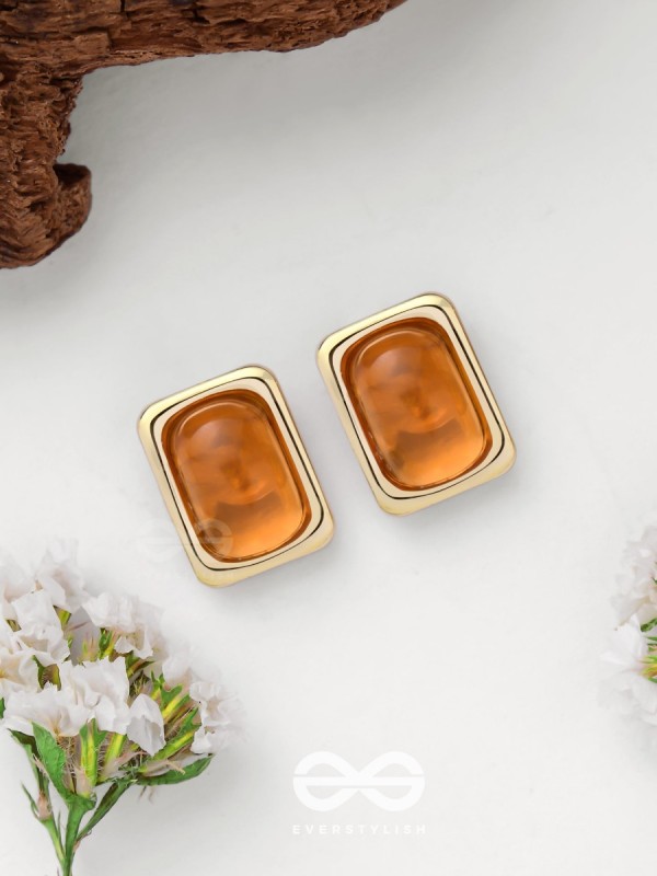 Sunlit Amber - Golden Stud Earrings 