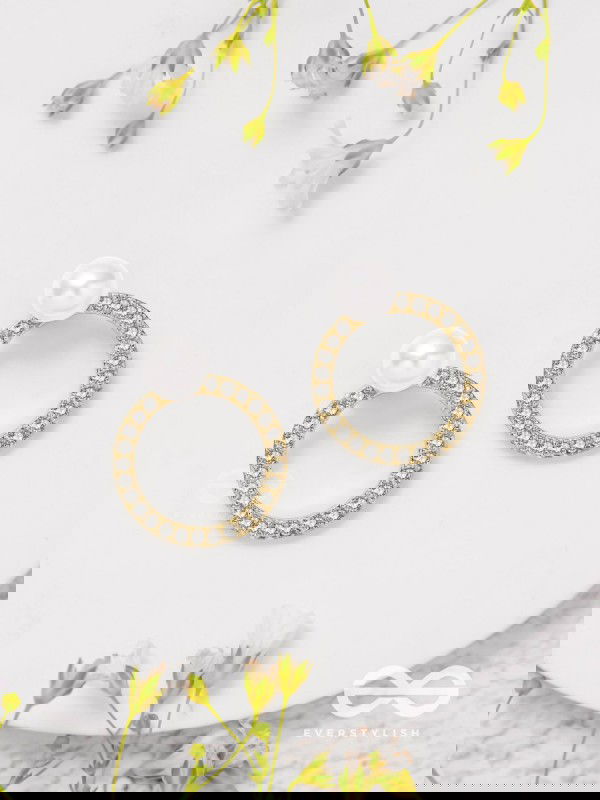 Polished Pearl - Golden Embellished Earrings