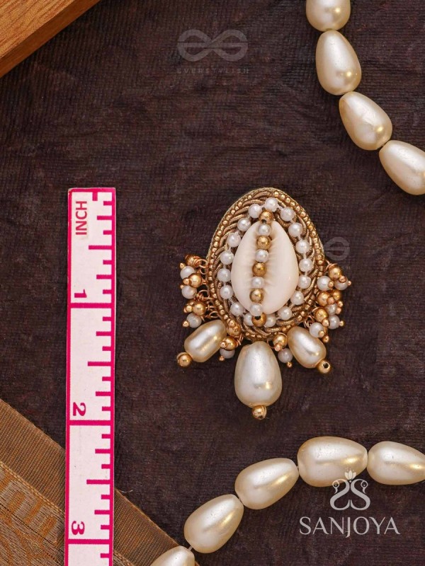 Dinara - The Shell Shoreline - Beads, Shells And Pearl Drops Hand Embroidered Earrings