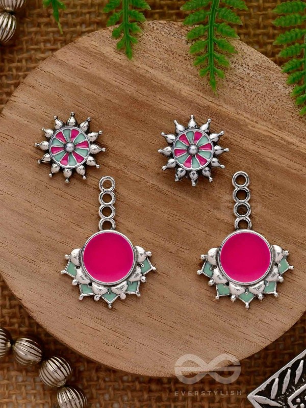 The Rosy Reefs - Statement  Enamelled Oxidised Ear Jackets