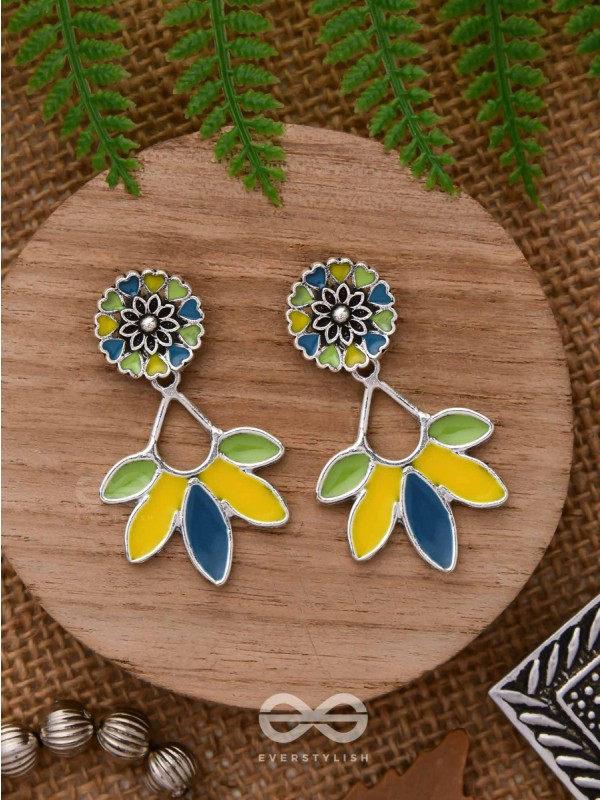 Sunlit Meadows - Statement Enamelled Oxidised Ear Jackets