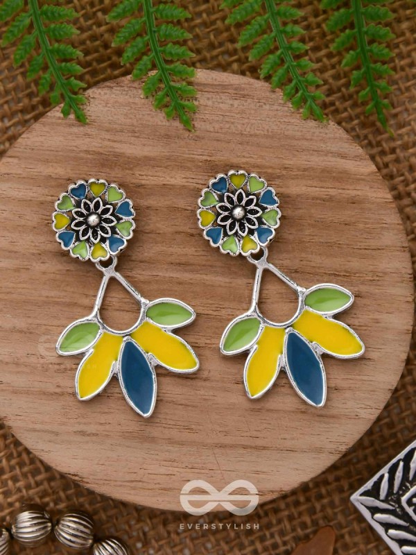 Sunlit Meadows - Statement Enamelled Oxidised Ear Jackets