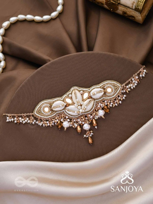 Parikul- The Shore Landscape- Shells, Beads And Glass Drops Hand Embroidered Choker Neckpiece