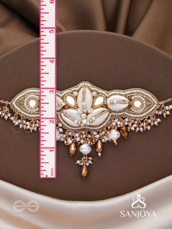 Parikul- The Shore Landscape- Shells, Beads And Glass Drops Hand Embroidered Choker Neckpiece