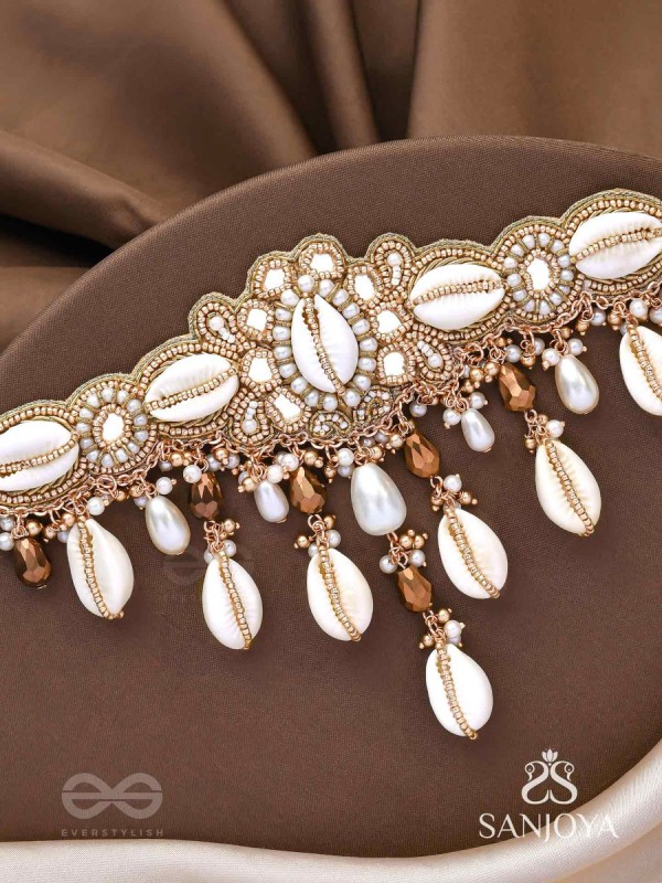 Lavana- The Coast Memoirs- Shells, Beads And Glass Drops Hand Embroidered Choker Neckpiece